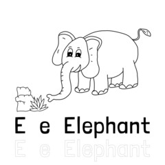 Alphabet letter e for elephant coloring page, coloring animal illustration