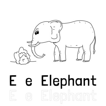 Alphabet letter e for elephant coloring page, coloring animal illustration