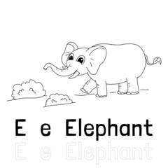 Alphabet letter e for elephant coloring page, coloring animal illustration