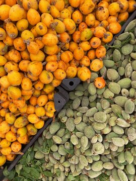 fresh ripe of medlar and almond, abstract pattern