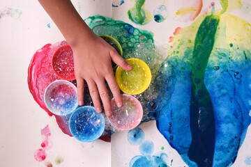 Closeup of the process of creating a watercolor painting