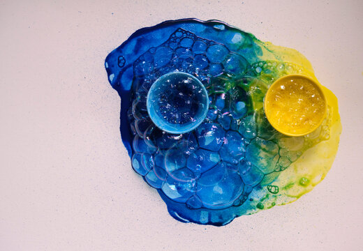 Closeup of the process of creating a watercolor painting