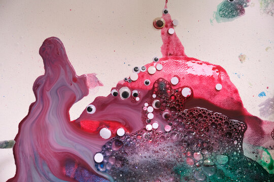 Closeup of the process of creating a watercolor painting