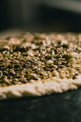 Gros plan sur des graines  dans une tortilla.