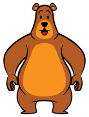 Cartoon illustration of Grizzly Bear standing and smiles, best for sticker, mascot, logo, and decoration with wildlife themes