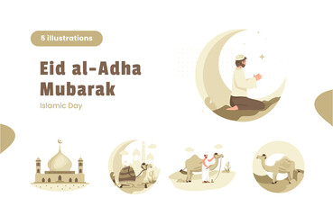 Islamic day Eid Adha Mubarak illustration pack