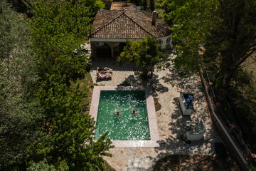 Enjoying the pool in the summer house