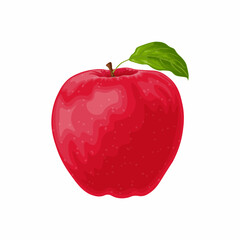 Apple. Red ripe apple. The apple is red with a green leaf. Ripe sweet fruit. Garden fruit. Vector illustration isolated on a white background