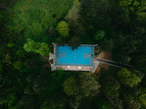 Court For Basketball In The Forest.