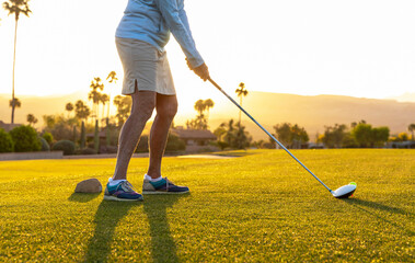 Active Athletic Senior Citizen Woman Playing Golf 
