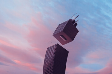 Surreal business building at sunset