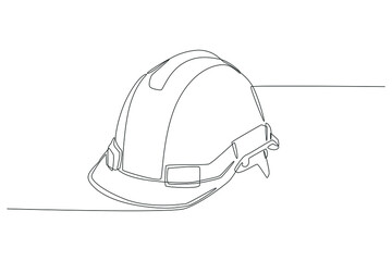 Continuous one line drawing safety helmet for safety work. Road and building construction concept. Single line draw design vector graphic illustration.