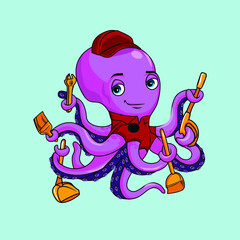 Cleaning Service Octopus Mascot Logo