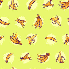 Hand Drawn Doodle Funny Cute Banana Seamless Pattern Background Wallpaper
