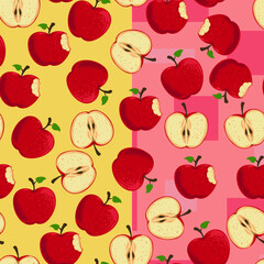 Hand Drawn Doodle Funny Cute Apple Seamless Pattern Background Wallpaper