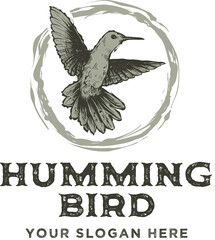 Little Humming Bird Hand Drawn Vintage Logo Template