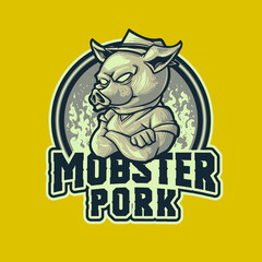 Mobster Pork Mascot Logo For ESport