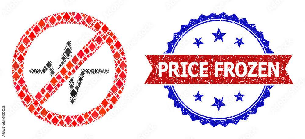 Poster vector diamond mosaic stop pulse icon, and bicolor scratched price frozen seal. red round badge has 
