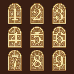 Set Of Numeric Wooden Doors Illustration