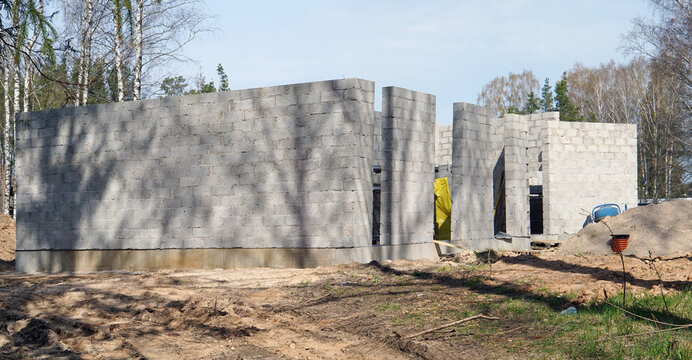 Unfinished  construction of new modern  village   home
