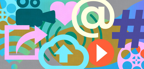 Colorful overlapping Internet and Streaming Symbols