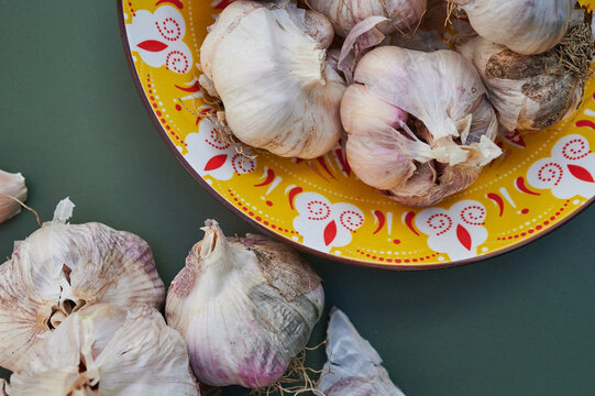 Close up of organic homegrown garlic