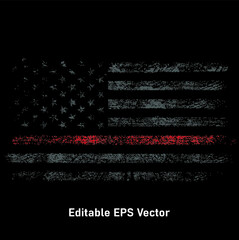 Distressed Thin Red Line American Flag T-Shirt Vector Design, Grunge USA Firefighter with thin red line shirt.