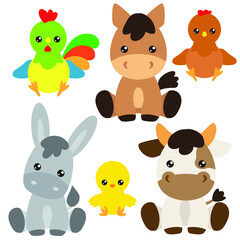 Sitting farm animals vector cartoon illustration