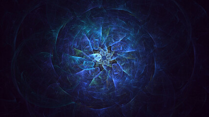 3D rendering abstract multicolored fractal light background with bright center