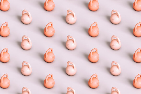pattern of many kettlebells weight. fitness concept in 3D
