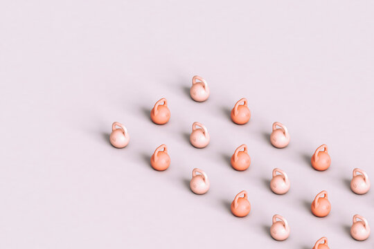 rows of kettlebells. 3d render