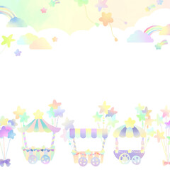 ゆめかわ星の風船 背景付きイラスト / 中央コピースペース