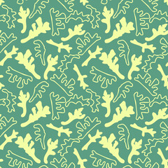 Cut out abstract shapes and contours. Hand-drawn Seamless vector pattern for fabric, textile, packaging. Collage style background. Yellow and mint green pastel colors
