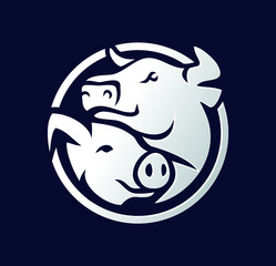 pig and cow funny illustration