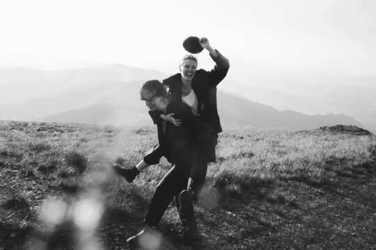 Walk Of Happy Lovers In The Mountains