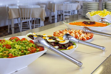 Home-style colourful salads served in the hotel's vintage buffet