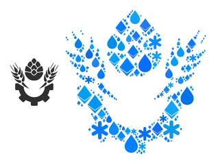 Vector ice blue water mosaic beer industry icon. Beer industry mosaic is constructed of mineral parts, water drops, snow flakes.