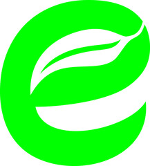 e logo with leaf