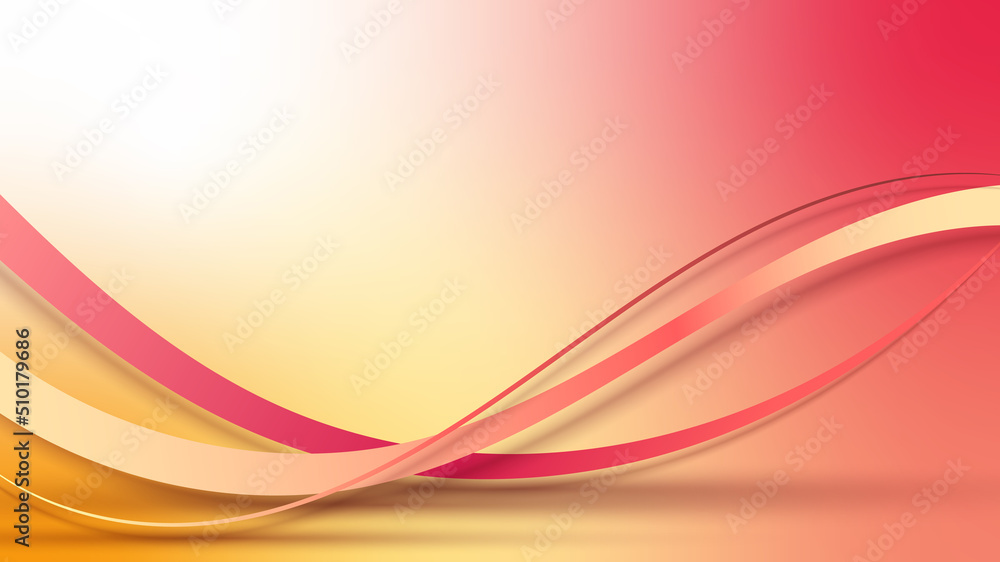 Poster abstract red and yellow wave lines on blurred background