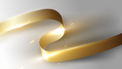 3D realistic luxury golden ribbon roll elements with lighting effect and shade on white background