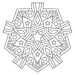 Star mandala coloring page. Printable mandala with decorated star symbol. coloring book for adults