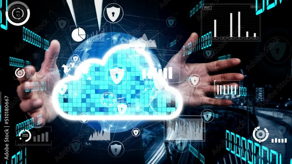 Poster conceptual cloud computing and data storage technology for future innovation . 3d render computer gr