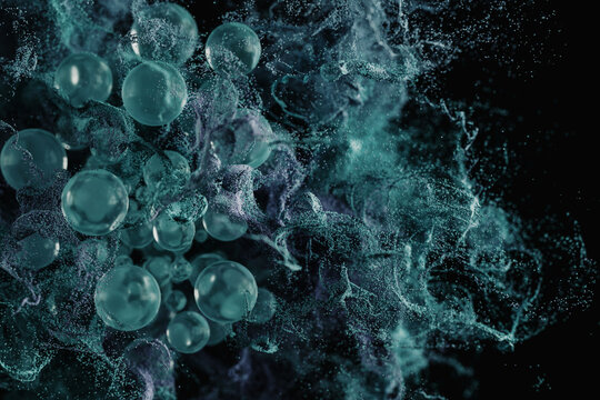 Abstract 3D Rendering of Flying Spheres 