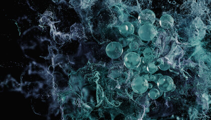 Abstract 3D Rendering of Flying Spheres 