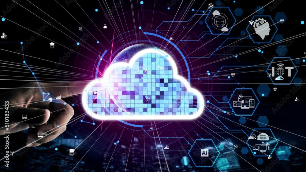 Poster conceptual cloud computing and data storage technology for future innovation . 3d render computer gr