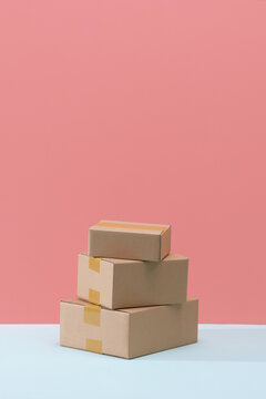 Cardboard boxes with stuff indoors, space for text. Moving day