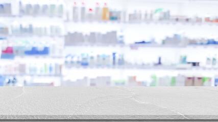 abstract blurred clean inside interior clinic medical background with white marble texture plain for ads,promote product on display