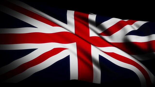 Loop of United Kingdom  flag waving in wind texture in the dark background . United Kingdom flag video waving in wind
