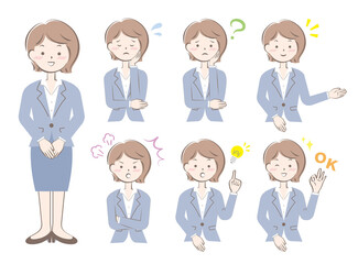 スーツ姿の女性の表情　ポーズ　セット