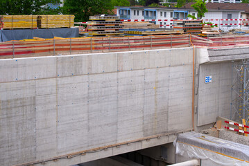 Aerial view of highway enclosure construction site with subway at City of Zürich on a sunny spring day. Photo taken May 16th, 2022, Zurich, Switzerland.